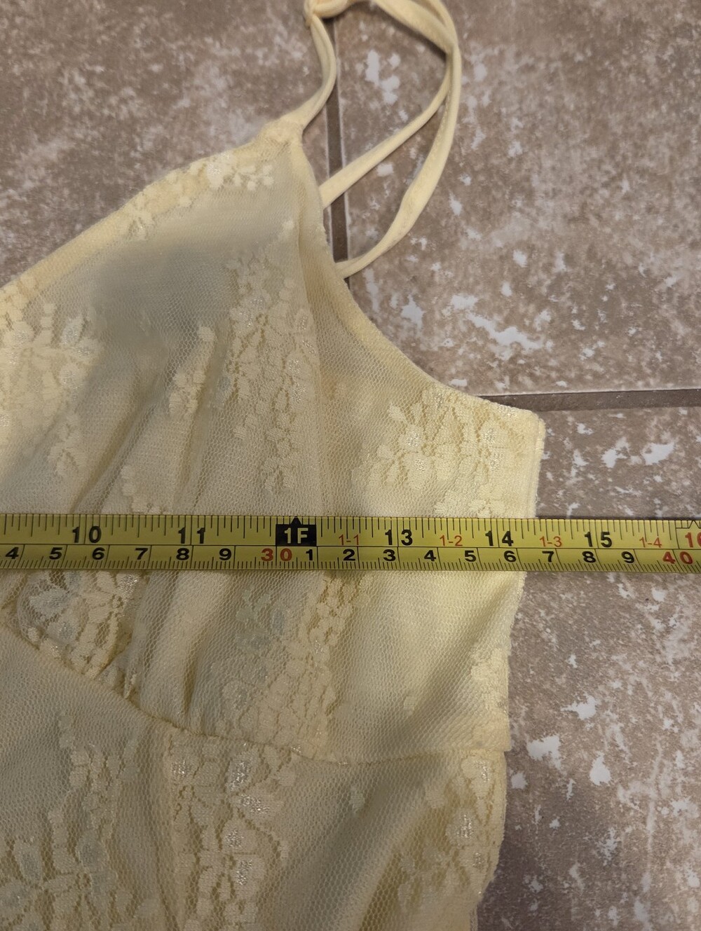 No Comment Women's Butter Yellow Floral Lace Slip Mini Dress Sz M Boho Coquette - Picture 8 of 9